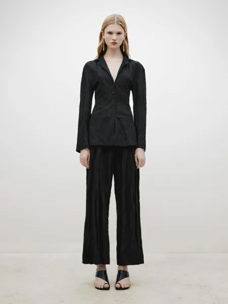Пиджак на пуговицах со складками Massimo Dutti, черный