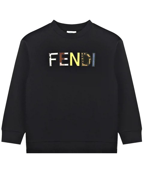 Черный свитшот с разноцветным логотипом Fendi детский