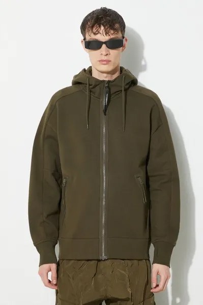 Хлопковая толстовка Diagonal Raising Fleece Goggle C.P. Company, зеленый
