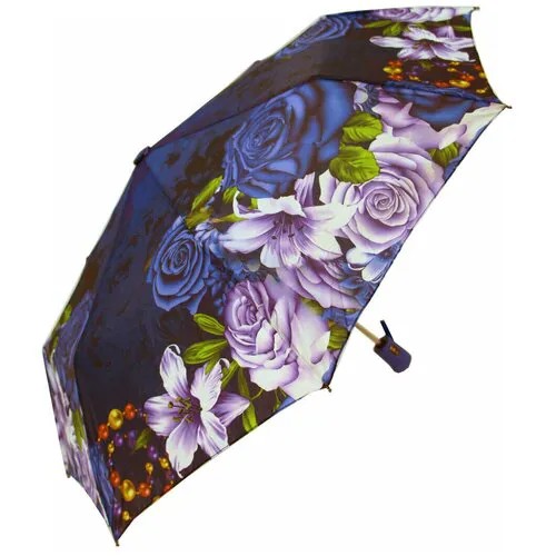 Зонт Rainbrella, полуавтомат, 3 сложения, купол 100 см., 8 спиц, система «антиветер», чехол в комплекте, фиолетовый, синий