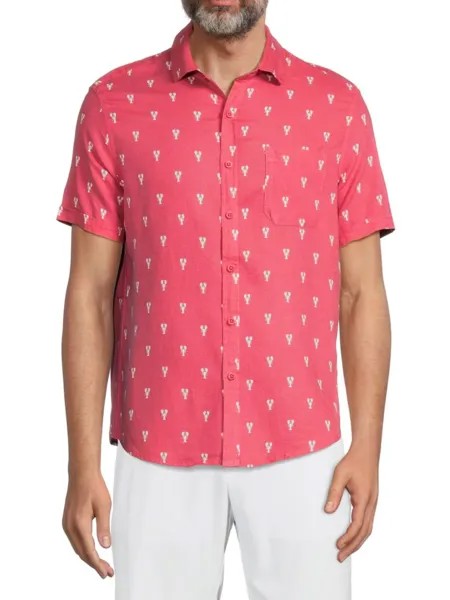 Рубашка на пуговицах с принтом омара из льняной смеси Saks Fifth Avenue, коралл