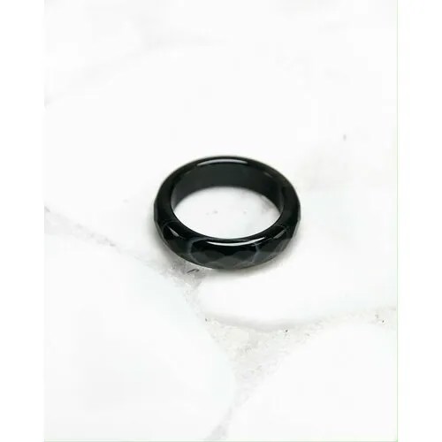 Кольцо-кулон Grow'N Up Кольцо из натурального камня Черный агат с прожилками, граненое, для душевного равновесия, размер 17-18, агат