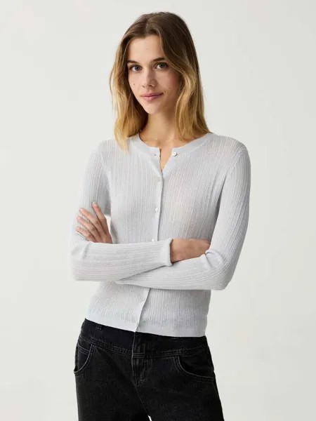 Узкий кардиган в рубчик с люрексом Ovs, цвет light silver grey