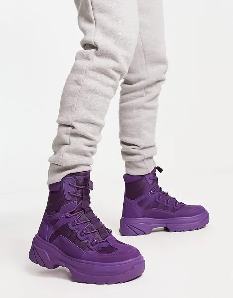 Темно-фиолетовые ботинки из искусственной замши и сетки на массивной подошве со шнуровкой ASOS DESIGN