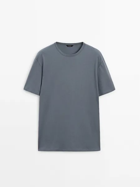 Футболка с короткими рукавами из 100% хлопка Massimo Dutti, синий