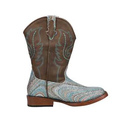 Roper Glitter Swirl Ii Square Toe Youth Girls Brown, Multi Casual Boots 09-018-