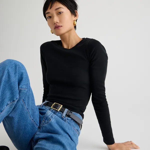 Футболка Perfect-Fit с длинными рукавами и круглым вырезом J.Crew, черный