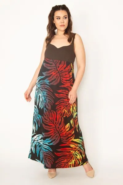 Женское красочное длинное платье большого размера с эластичным регулируемым ремнем на спине Şans, разноцветный