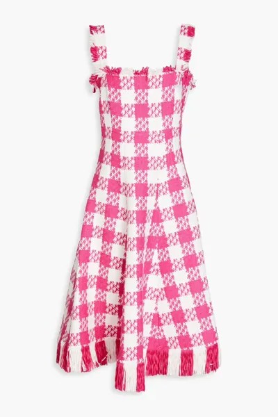 Платье миди из хлопкового твида в клетку Oscar De La Renta, розовый