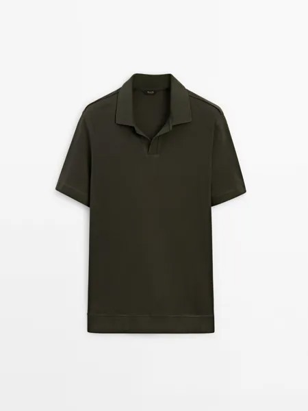 Хлопковая рубашка-поло с короткими рукавами Massimo Dutti, хаки