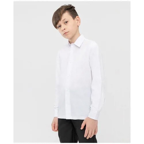 Школьная рубашка Button Blue, на пуговицах, длинный рукав, однотонная, размер 158, белый