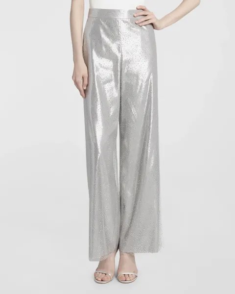 Широкие шелковые брюки с кристаллами Giorgio Armani, цвет Silver