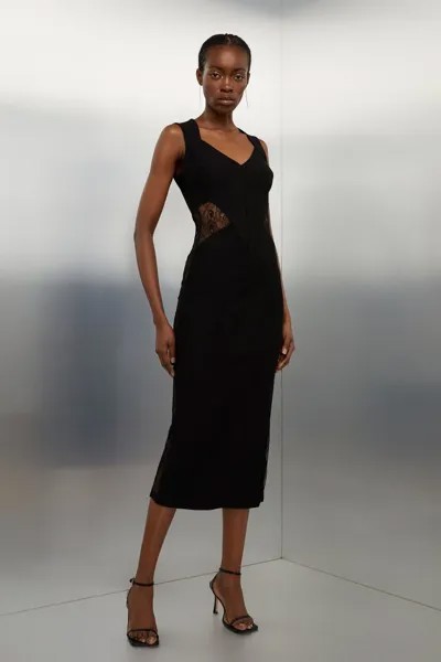 Кружевное платье миди из джерси Karen Millen, черный