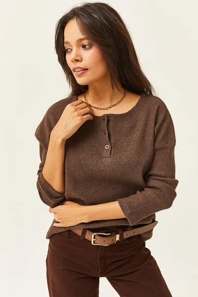 Женский свободный свитер на пуговицах горько-коричневого цвета Olalook, коричневый