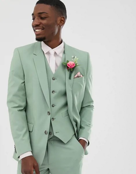 Светло-зеленый зауженный пиджак ASOS DESIGN wedding