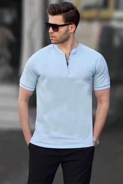 Синяя мужская футболка с воротником поло 9281 MADMEXT