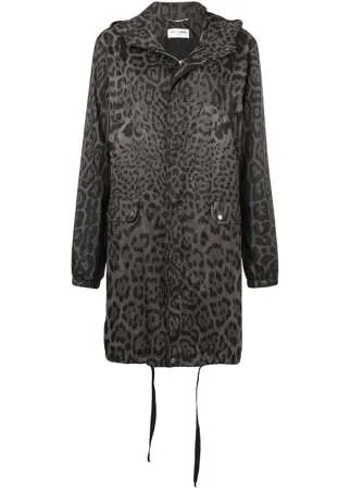 Saint Laurent леопардовая парка с капюшоном