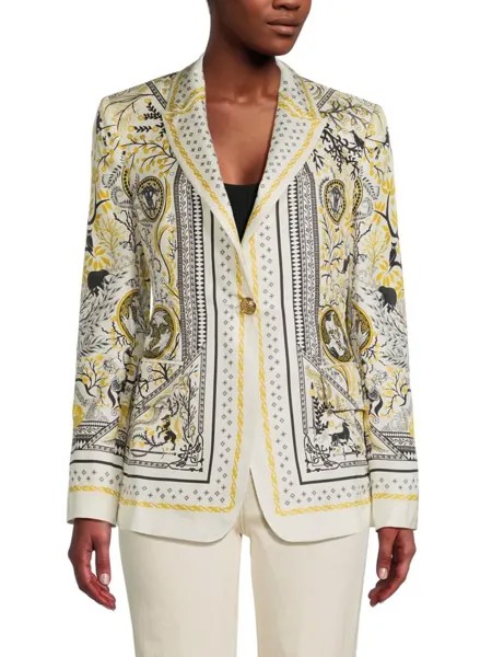 Шелковый пиджак с принтом Roberto Cavalli, цвет Cream Gold
