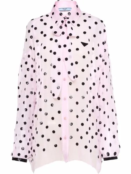 Prada шифоновая рубашка с бантом и пайетками, розовый