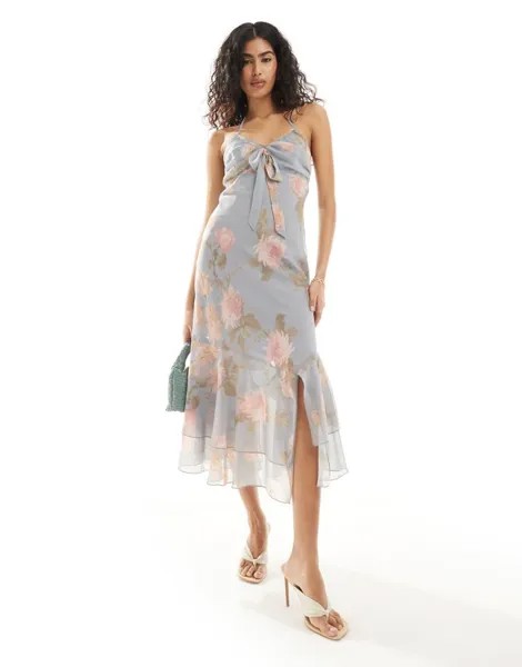 Синее платье макси с завязками спереди Miss Selfridge