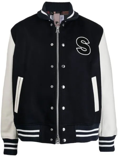 Шерстяной бомбер с аппликацией sacai, черный