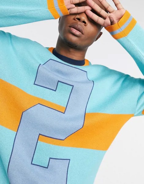 Свободный вязаный джемпер в стиле колор блок с надписью ASOS DESIGN-Мульти