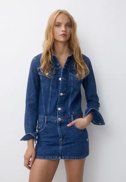 Джинсовое платье Short Button-Up PULL&BEAR, цвет blue denim