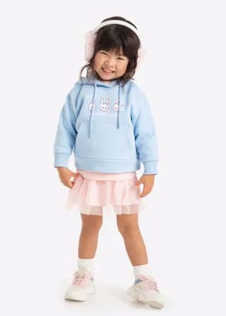 Голубое худи oversize с зайчиками для девочки Gloria Jeans