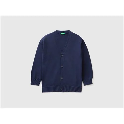 Кардиган UNITED COLORS OF BENETTON, длинный рукав, средней длины, без карманов, без капюшона, манжеты, размер 120 (S), синий