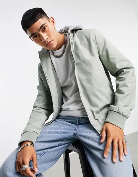 Зеленый бомбер с трикотажным капюшоном ASOS DESIGN-Зеленый цвет