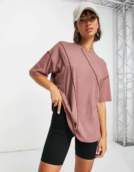 Oversized-футболка коричневого цвета с наружными швами ASOS DESIGN-Разноцветный