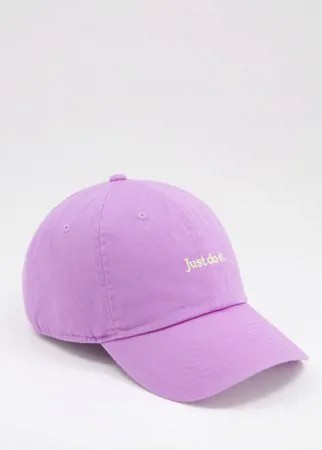 Выбеленная хлопковая кепка сиреневого цвета с вышитым логотипом Nike Just Do It-Фиолетовый цвет