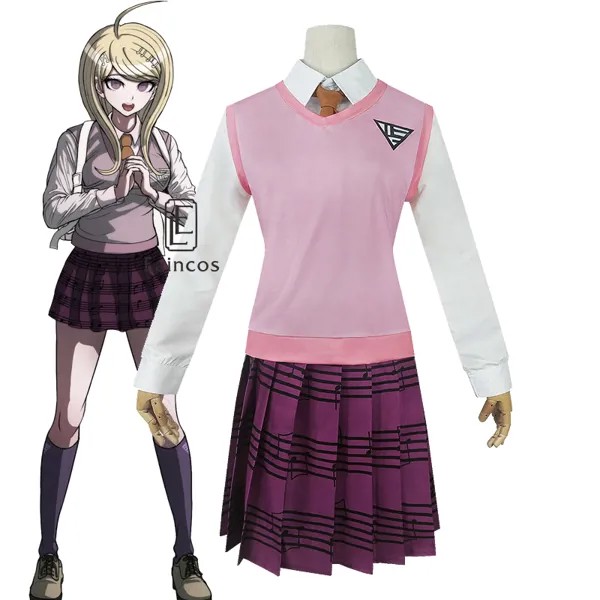 Аниме Danganronpa V3 Akamatsu Kaede косплей костюм рубашка жилет юбка носки парики японская Униформа женская одежда