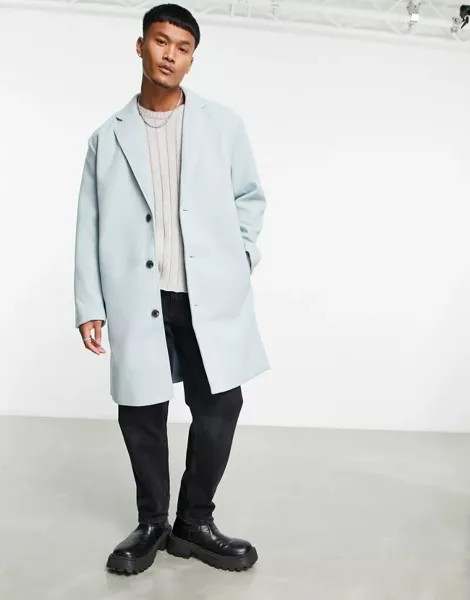 Синее пальто свободного кроя из смесовой шерсти ASOS