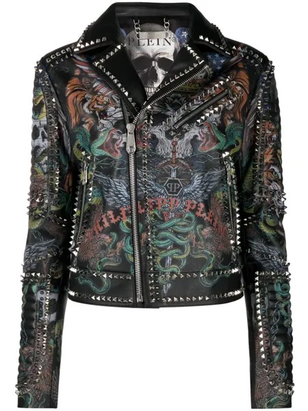 Philipp Plein байкерская куртка с принтом, черный