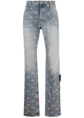Off-White джинсы с эффектом краски и жаккардовым логотипом