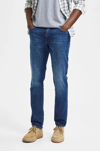 Прямые джинсы с потертым эффектом Selected Homme, синий