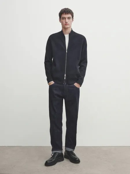 Кардиган с воротником-стойкой и молнией Massimo Dutti, синий