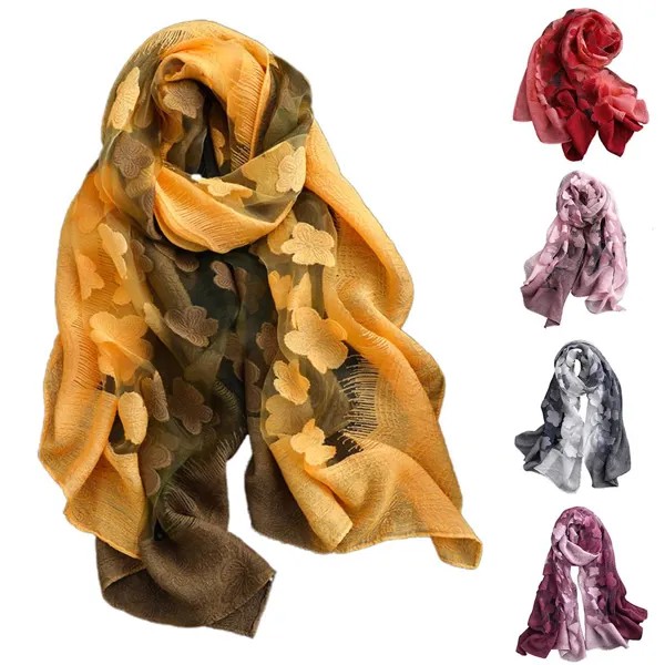 Цвет цветочный стильный женщин Градиент вышивка шея длинный шарф головной шарф