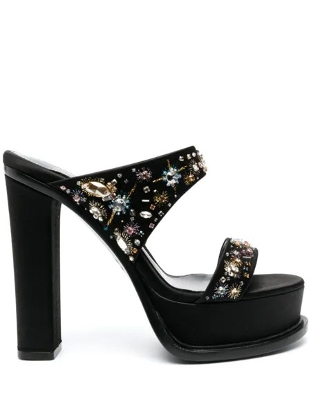 Alexander McQueen мюли на платформе с кристаллами, черный