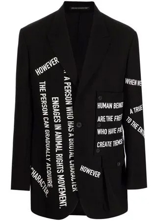 Yohji Yamamoto шерстяной пиджак с надписью