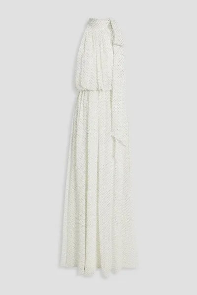 Шифоновое платье макси Cecilia в горошек с завязками Halston, слоновая кость