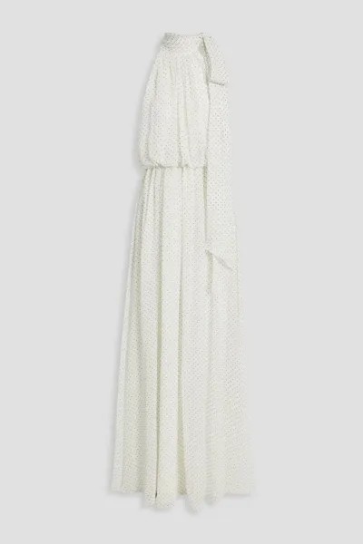 Шифоновое платье макси Cecilia в горошек с завязками Halston, слоновая кость