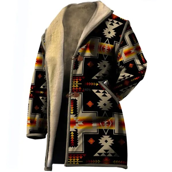 Мужское винтажное флисовое пальто с этническим принтом