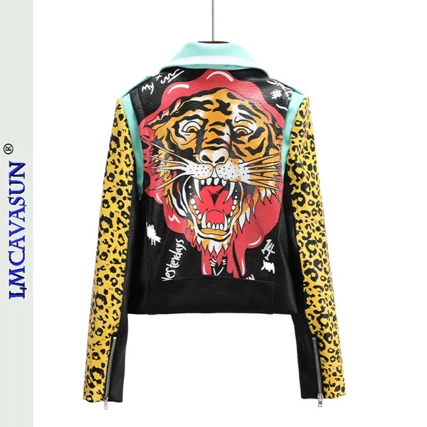 Куртка с леопардовым принтом от таиландского бренда, модная куртка из искусственной кожи, Короткая кожаная куртка, женский костюм для высту...
