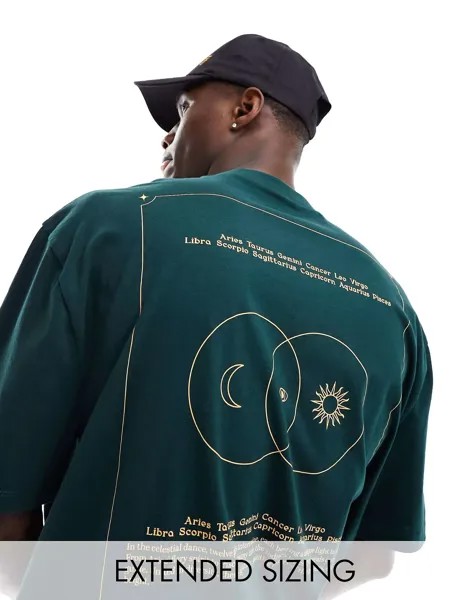Оверсайз-футболка темно-зеленого цвета с небесным принтом на спине ASOS