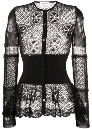 Alexander McQueen кружевной кардиган в технике пэчворк с баской