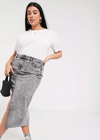 Серая джинсовая юбка миди с эффектом кислотной стирки Simply Be-Серый