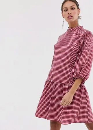 Свободное платье мини в клетку Resume Odina-Красный