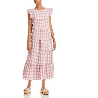 English Factory Womens Pink Gingham Babydoll Многоуровневое платье макси L BHFO 6730